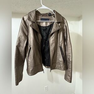 Tommy Hilfiger Women's metallic mink Brown Leather Jacket